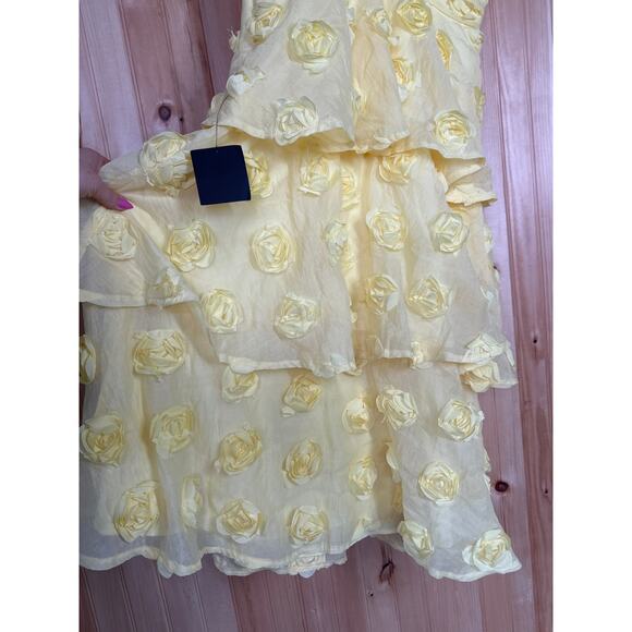 NWT Lulus Exceptional Entrance Yellow Sleeveless Tiered Rosette Midi Dress Sz XL - Picture 6 of 7
